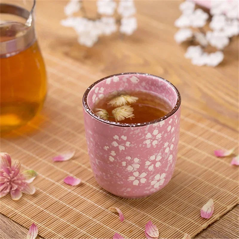 Vaso de té de cerámica de estilo japonés, vaso de té de porcelana con bajo esmalte.