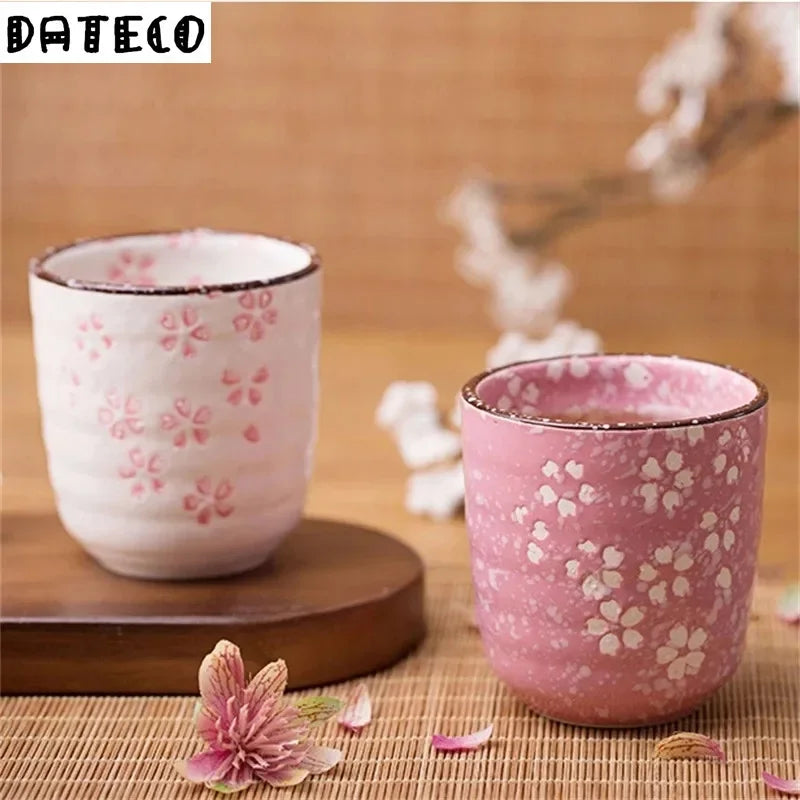 Vaso de té de cerámica de estilo japonés, vaso de té de porcelana con bajo esmalte.