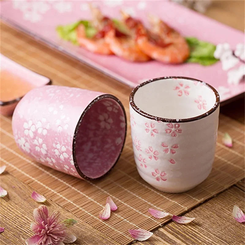 Vaso de té de cerámica de estilo japonés, vaso de té de porcelana con bajo esmalte.