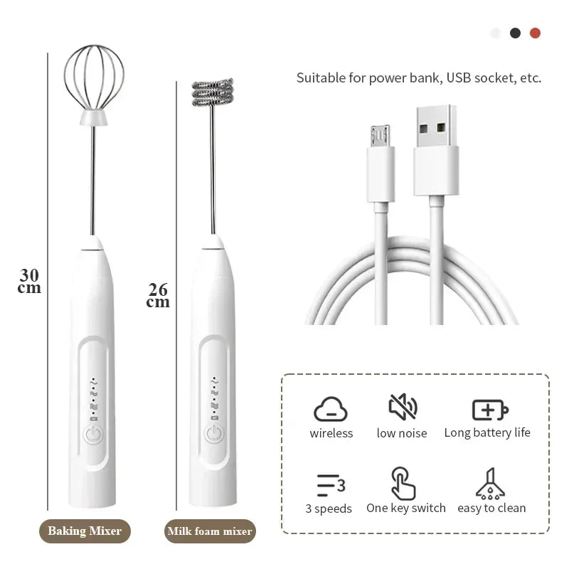 Batidor eléctrico 2 en 1 recargable por USB, Batidor de Té Matcha, mezclador de café, batidor de huevos, doble cabezal