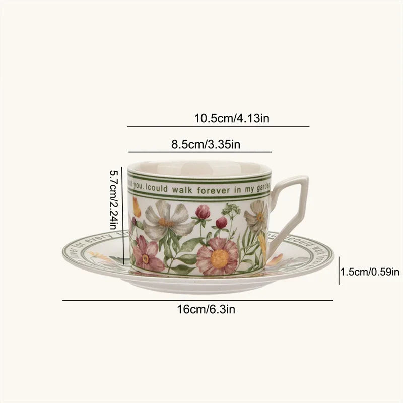 Taza de cerámica Retro francesa, taza de café y platillo de flores exquisitas, taza de té de la tarde de Camelia, regalo romántico, 350 ml.