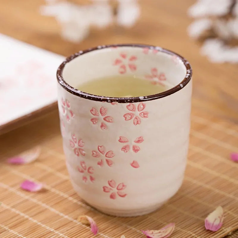 Vaso de té de cerámica de estilo japonés, vaso de té de porcelana con bajo esmalte.