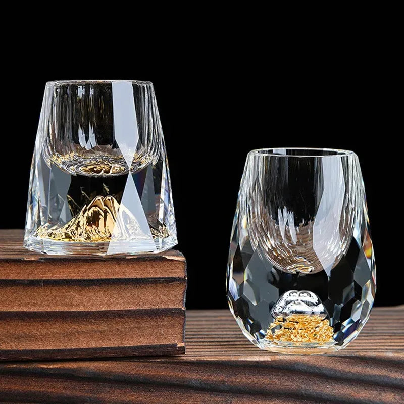 Copa de cristal de lujo para Sake Shochu, copa de té de doble fondo, lámina dorada, regalos de alta gama.